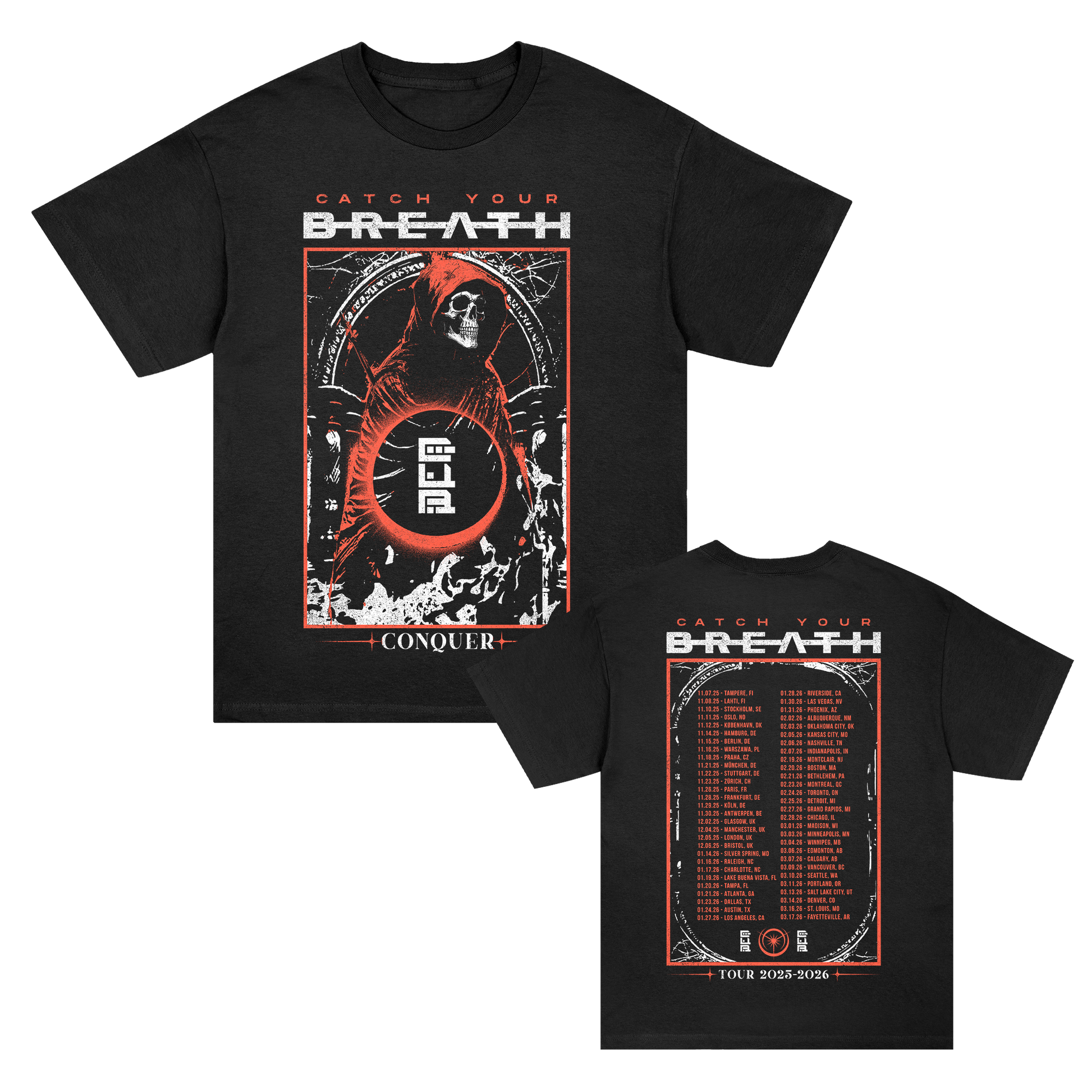 Catch Your Breath Conquer Skelly 2026 World Tour T-Shirt (Black)